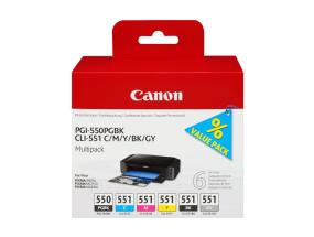 Canon PGI-550/CLI-551 (6496B005) 6 mustekasetin monipakkaus, PGBK/C/M/Y/BK/GY