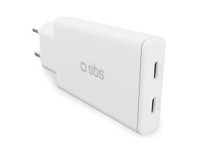 SBS seinälaturi, 2xUSB-C, 67 W, valkoinen - Laturi