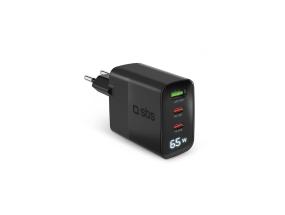 SBS LCD-seinälaturi, USB-A, 2x USB-C, LCD, 65 W, musta - Laturi