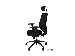Toimistotuoli SUN-FLEX HB 250505, jossa on pääntuki, tavalliset käsinojat/kankainen Onyx Black+musta alum. alumiini. jalusta