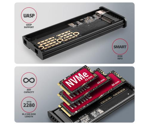 SSD ACC KOTELO M.2 NVME/SATA USB3.2 EEM2-SD2 AXAGON