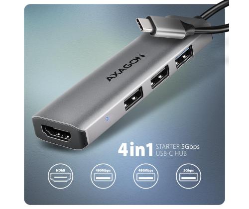 I/O HUB USB-C 4IN1/0.15M HMC-H3A AXAGON