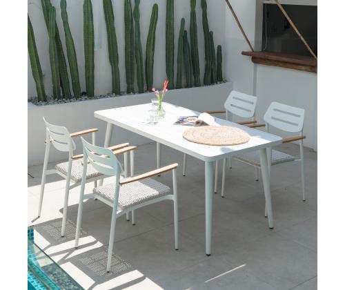 Tuoli WALES valkoinen 56x60xH82cm, alumiinirunko, muovipunos, tiikkipuu