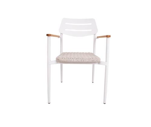 Tuoli WALES valkoinen 56x60xH82cm, alumiinirunko, muovipunos, tiikkipuu