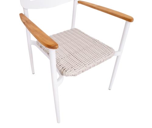 Tuoli WALES valkoinen 56x60xH82cm, alumiinirunko, muovipunos, tiikkipuu