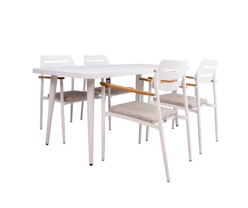 Tuoli WALES valkoinen 56x60xH82cm, alumiinirunko, muovipunos, tiikkipuu