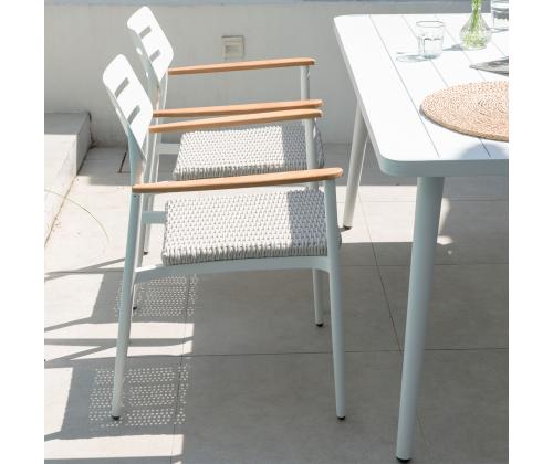 Tuoli WALES valkoinen 56x60xH82cm, alumiinirunko, muovipunos, tiikkipuu