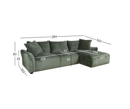 Kulmasohva DIVI PN 284x102/162xH83cm, mintunvihreä