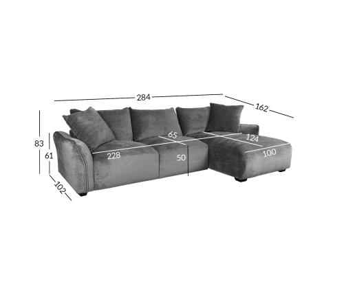 Kulmasohva DIVI PN 284x102/162xH83cm, harmaa