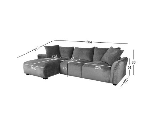 Kulmasohva DIVI VN 284x162/102xH83cm, harmaa