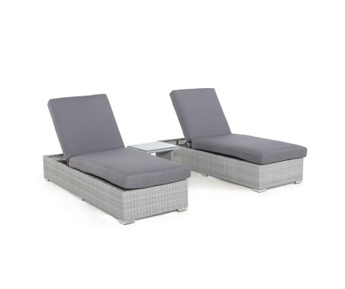 Lepotuolisarja ASCOT harmaa, 2 lepotuolia 195x69xH40/90cm, sivupöytä 48x48xH37cm, alumiini, muovipunos