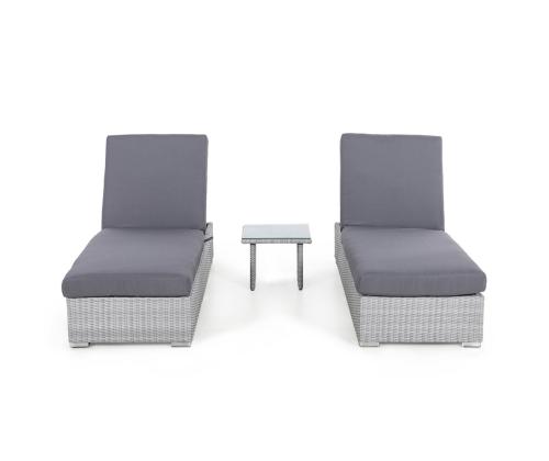 Lepotuolisarja ASCOT harmaa, 2 lepotuolia 195x69xH40/90cm, sivupöytä 48x48xH37cm, alumiini, muovipunos