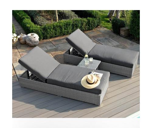 Lepotuolisarja ASCOT harmaa, 2 lepotuolia 195x69xH40/90cm, sivupöytä 48x48xH37cm, alumiini, muovipunos