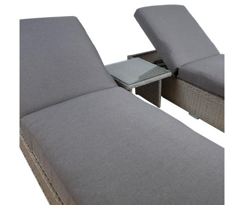 Lepotuolisarja ASCOT harmaa, 2 lepotuolia 195x69xH40/90cm, sivupöytä 48x48xH37cm, alumiini, muovipunos