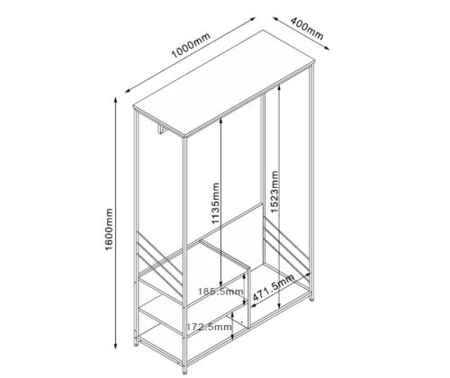 Hylly DIMITRA 100x40xH160cm, maalaismainen/musta viimeistely
