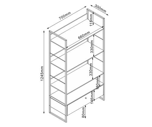 Hylly LAVINA 60x30xH165cm, saari/musta