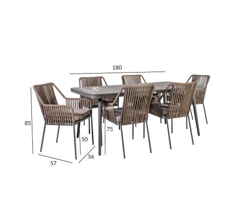 Puutarhakalusteet ANDROS pöytä ja 6 tuolia