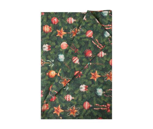 Ruudullinen Joulu UUSI 43x116cm, joulukuusen lehdet, 50% puuvilla, 50% polyesteri, kangas 573