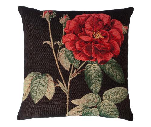 Tyyny HOLLY ROSE, 45x45cm, tyylikäs ruusu/musta, 50% puuvillaa, 50% polyesteriä, kangas-331/289.
