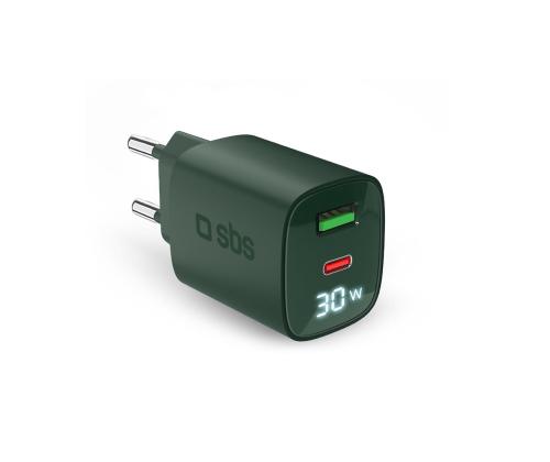 SBS LCD-seinälaturi, USB-A, USB-C, LCD, 30 W, vihreä - Laturi