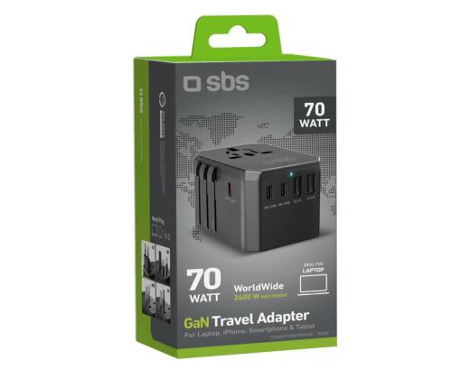 SBS GaN yleiskäyttöinen matkasovitin, 70 W, musta - Virtasovitin