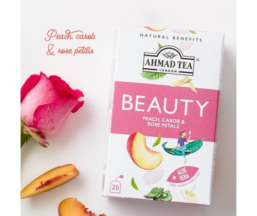 Yrttitee AHMAD Beauty persikka, mäkikuisma ja ruusun terälehtiä 20 kpl kirjekuoressa