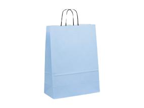 Paperipussi, jossa paperinauhakahva 240x110x310 mm, 100 gsm, vaaleansininen voimapaperi