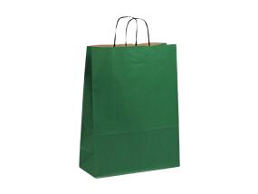 Paperipussi, jossa paperinauhakahva 320x140x420 mm, 100 gsm, vihreä voimapaperi