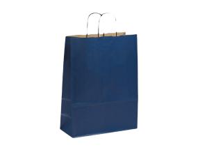 Paperipussi, jossa paperinauhakahva 190x80x210 mm, 80 gsm, sininen voimapaperi