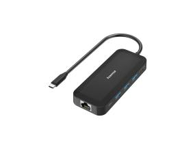 Hama Classic Line USB-C-keskitin, moniportti, 6 liitäntää, USB-A, USB-C, HDMI, LAN/Ethernet, musta - sovitin