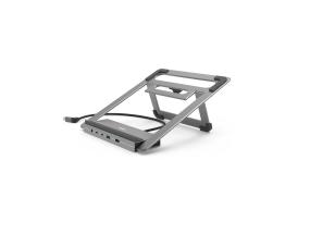 Hama Connect2Office Stand, USB-C-telakointiasema, 12 porttia, 100 W, harmaa - Kannettavan tietokoneen telakointi/jalusta