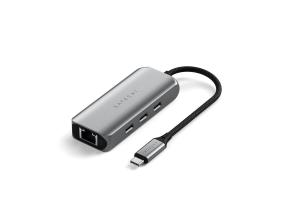 Satechi 4-in-1 USB-C-keskitin, LAN, harmaa - USB-keskitin