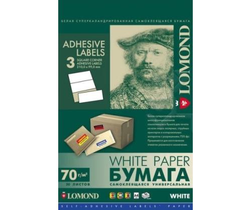 Lomond Itseliimautuvat paperiset yleistarrat, 3/210x99, A4, 50 arkkia, valkoinen
