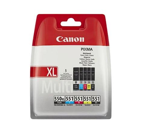 Canon PGI-550XL PGBK/CLI-551 (6431B009) mustekasettien monipakkaus, PGBK/C/M/Y/BK
