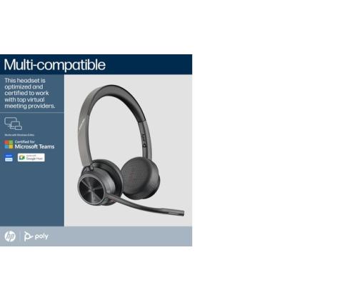 Poly Voyager 4320 MS Teams langattomat kuulokkeet, Bluetooth, USB-C, +BT700-dongle, +latausteline, musta