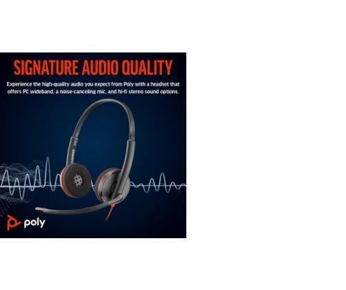 Poly Blackwire 3220 langalliset stereokuulokkeet, USB-C, USB-C/A-sovitin, musta