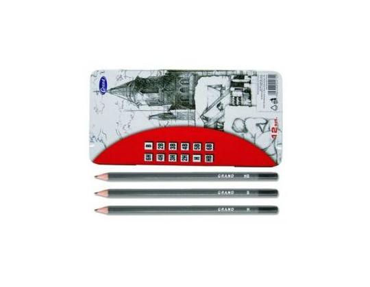 Lyijykynä setti 12kpl metalli rasiassa Grand