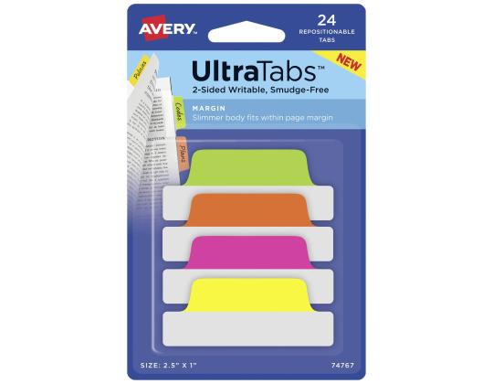 Kirjanmerkki 63.5x25mm AVERY 4 neonvärin pakkauksessa