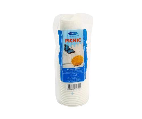 Juomapillit SMILE 200ml, valkoinen, 25kpl