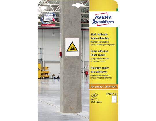 Tarratarra AVERY Zweckform 105x148mm 4 kpl per arkki 20 arkkia erittäin vahvalla liimalla (L7876-20)