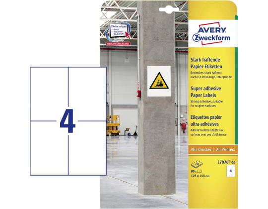 Tarratarra AVERY Zweckform 105x148mm 4 kpl per arkki 20 arkkia erittäin vahvalla liimalla (L7876-20)