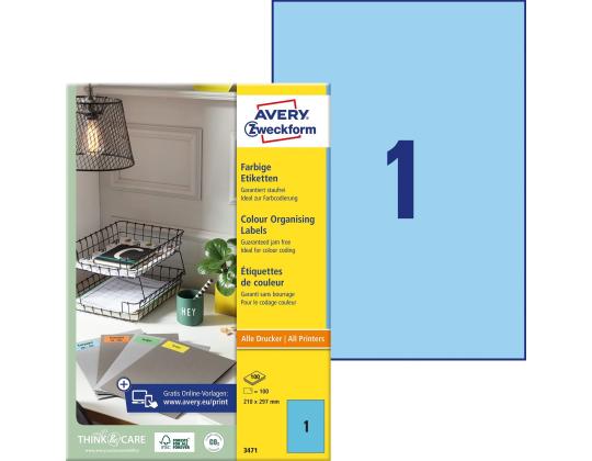 Tarratarra AVERY Zweckform 210x297mm 100 arkkia sininen (3471)