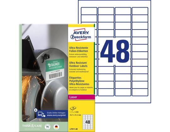 Kopio-lasertarra erittäin kestävä 45,7x21,2 L7911-10 Avery Zweckform