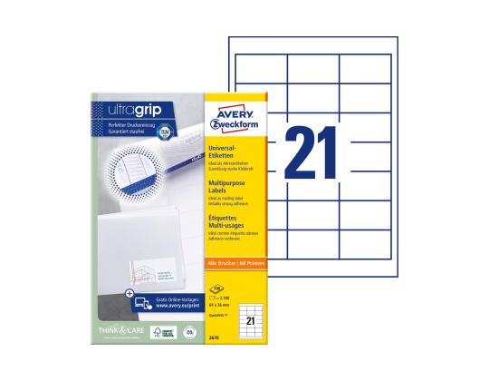 Kopio-lasertarra 64x36mm 100l Avery-Zweckform 3670 /21-osainen