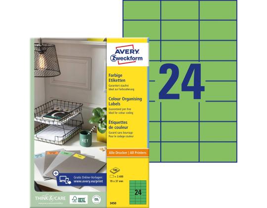 Tarratarra AVERY Zweckform 70x37 mm 100 arkkia vihreä (3450)