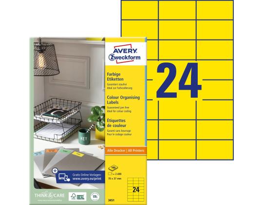 Kopio-lasertarra 70x37mm 100 arkkia/ltk. ZW 3451E keltainen 24-osainen