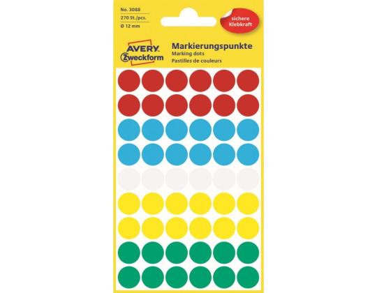 Kleebisetikett AVERY Zweckform Q12mm assortii 270 tk (3088)