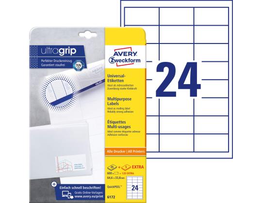 Tarratarra AVERY Zweckform Ultragrip 64,6x33,8mm 25+5 arkkia (6172)