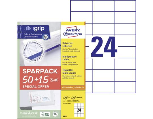 Tarratarra AVERY Zweckform Ultragrip 70x37mm 50+15 arkkia (6605)