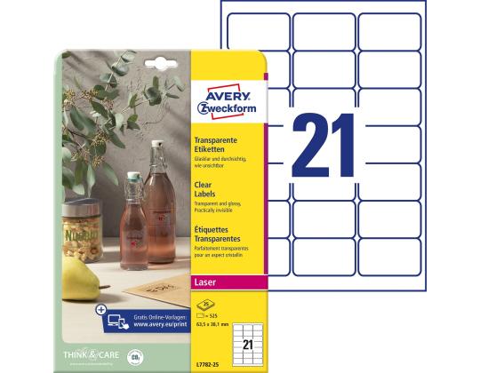 Tarratarra läpinäkyvästä polyesterikalvosta AVERY Zweckform 63,5x38,1mm 25 arkkia (L7782-25)